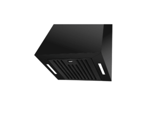 Czarny okap kuchenny z oświetleniem LED.