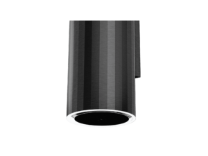 Cylindryczny okap kuchenny w kolorze metalicznym.